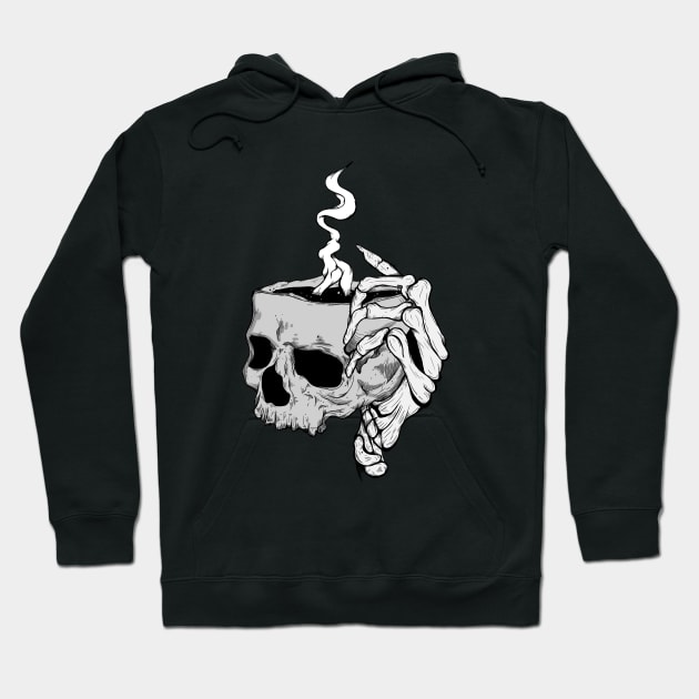 Skeleton hand holding skull coffee Hoodie by Jess Adams